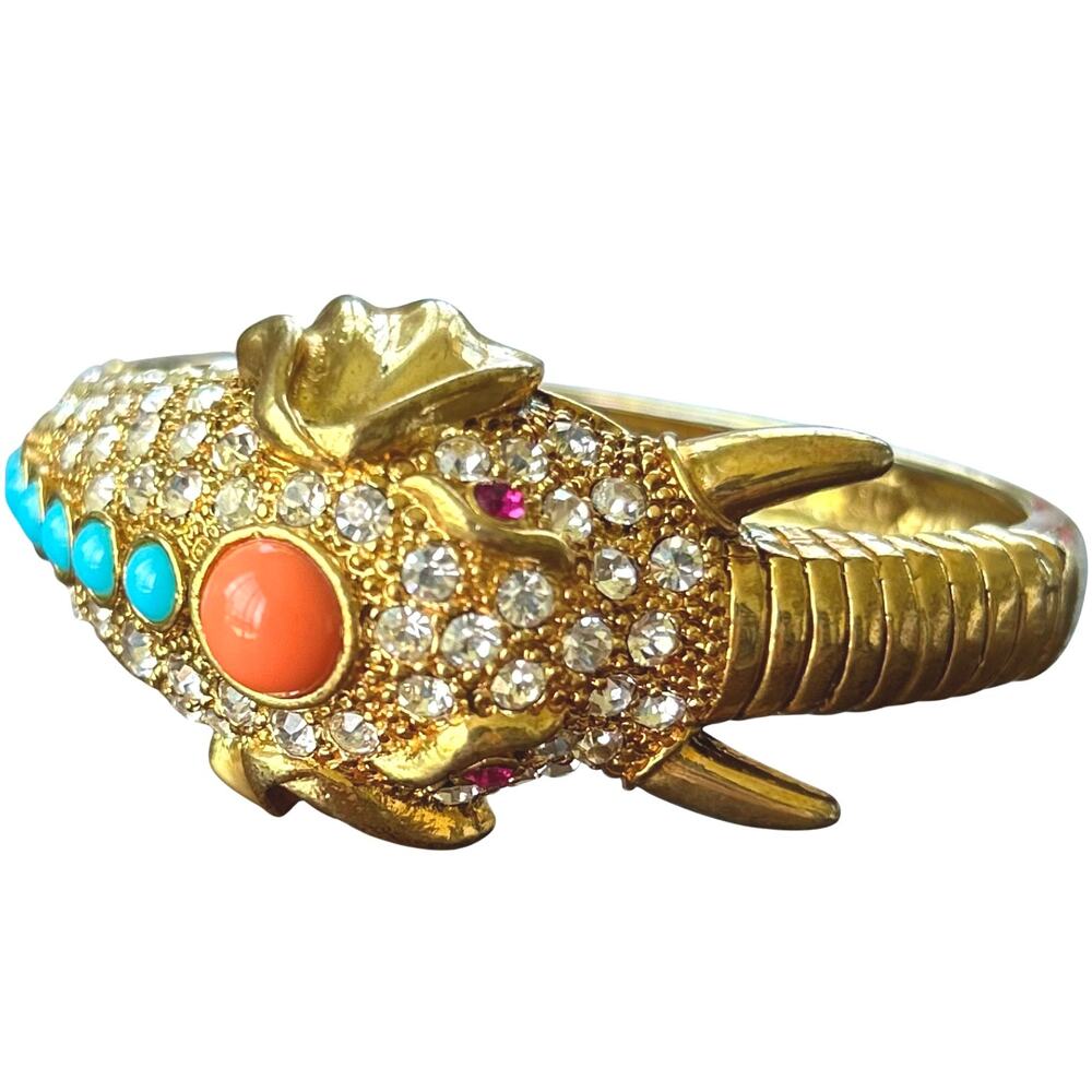 Vintage Graziano Elephant Clamper Bangle Bracelet Gold Pave
